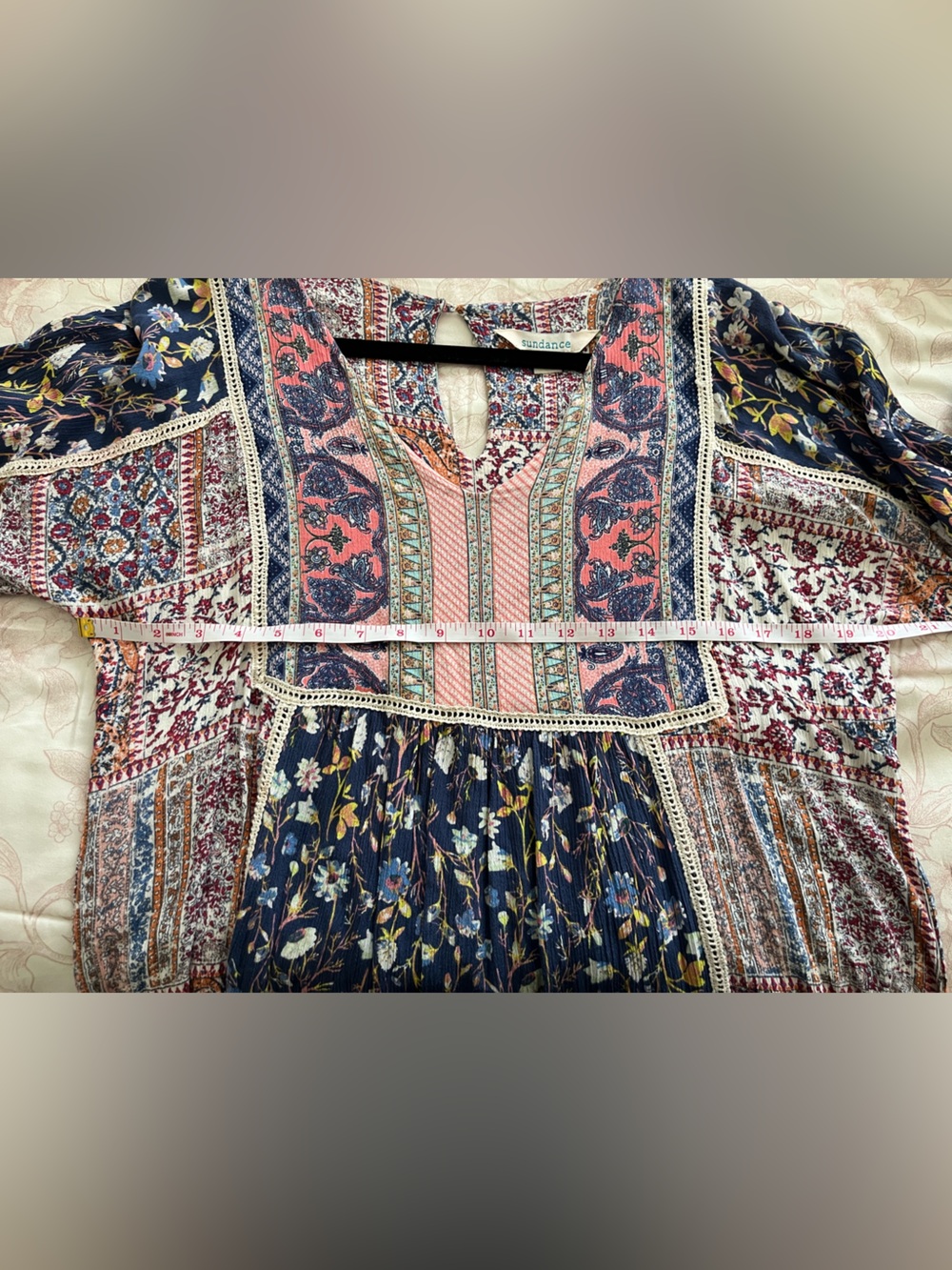 Sundance Boho Navy & Pink Patchwork V-Neck Dress size M - Picture 7 of 7